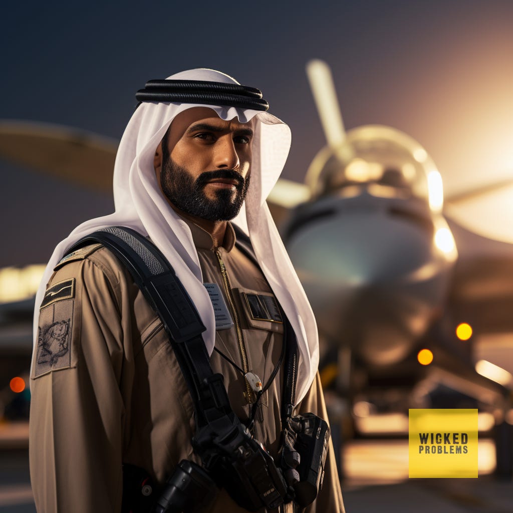 Mohammed bin Salman in a flight suit, getting ready for some geoengineering
