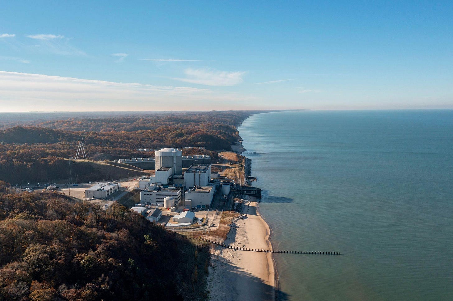 The Palisades nuclear power plant on the shore of Lake Michigan in 2017, five years before it closed. If the Nuclear Regulatory Commission gives its approval, the plant will soon be restarted&nbsp;by Holtec International.