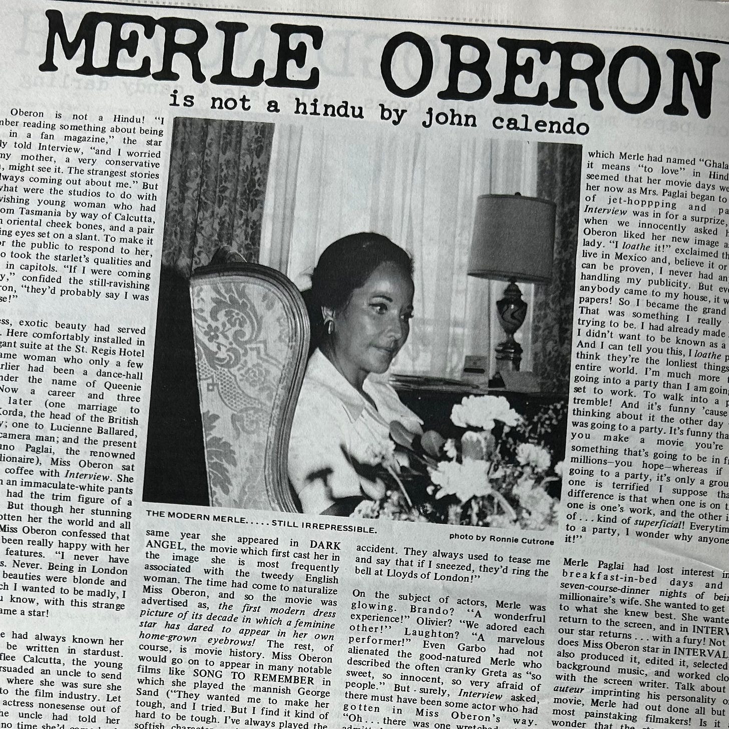 clipping from Interview magazine on Merle Oberon