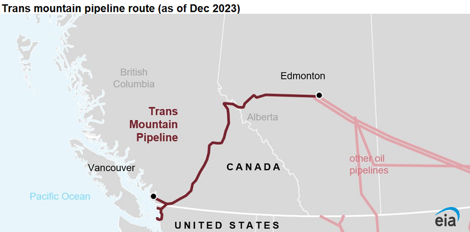 trans mountain pipeline route (as of Dec 2023)