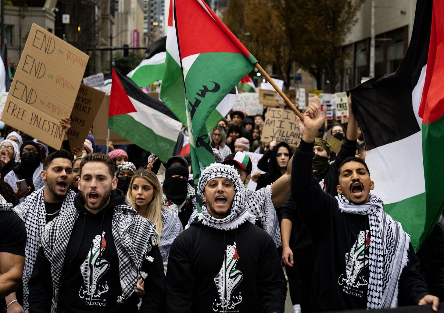 Downtown Seattle rally draws hundreds in support of Palestinians | The  Seattle Times