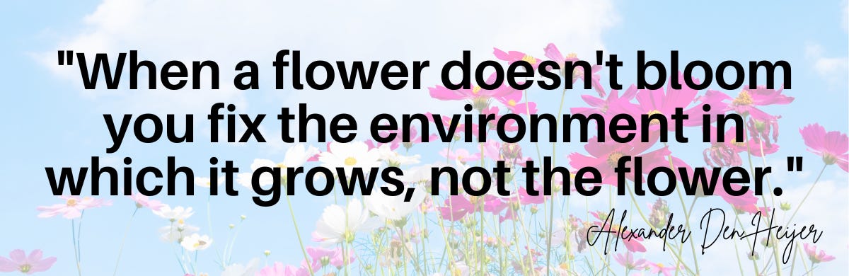 "When a flower doesn't bloom you fix the environment in which it grows, not the flower."