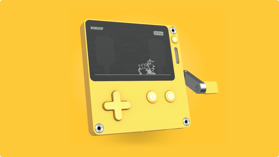 The Playdate. A little yellow console with a crank that fits in your pocket.