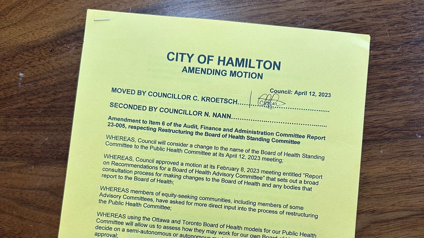 Official amending motion from the April 12, 2023 meeting of City Council