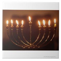This contains an image of: Lit menorah, Israel Tile