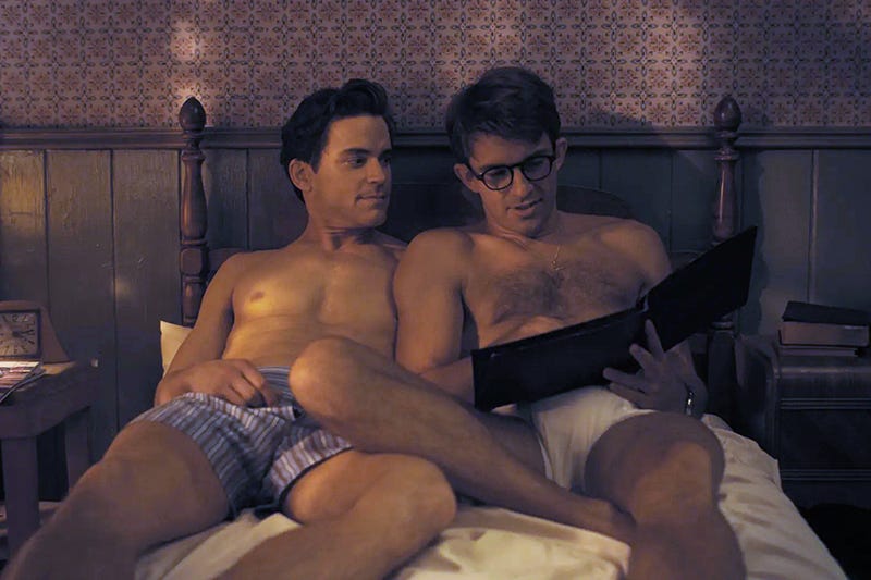 Matt Bomer and Jonathan Bailey as Hawk and Tim in Fellow Travelers, in their shorts, and on a bed Matt Bomer and Jonathan Bailey as Hawk and Tim in Fellow Travelers, in their shorts, and on a bed
