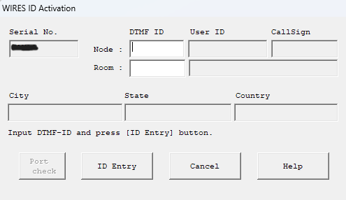 Initial WIRES ID Activation screen