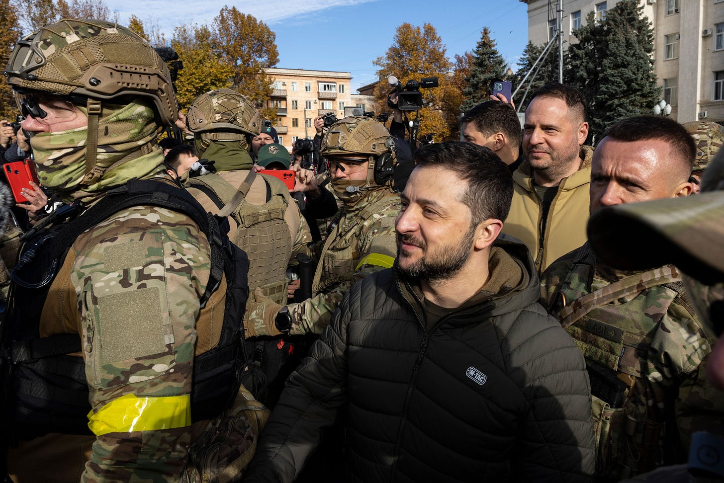 Ukrainian President Volodymyr Zelensky makes a surprise visit to Kherson in November 2022.