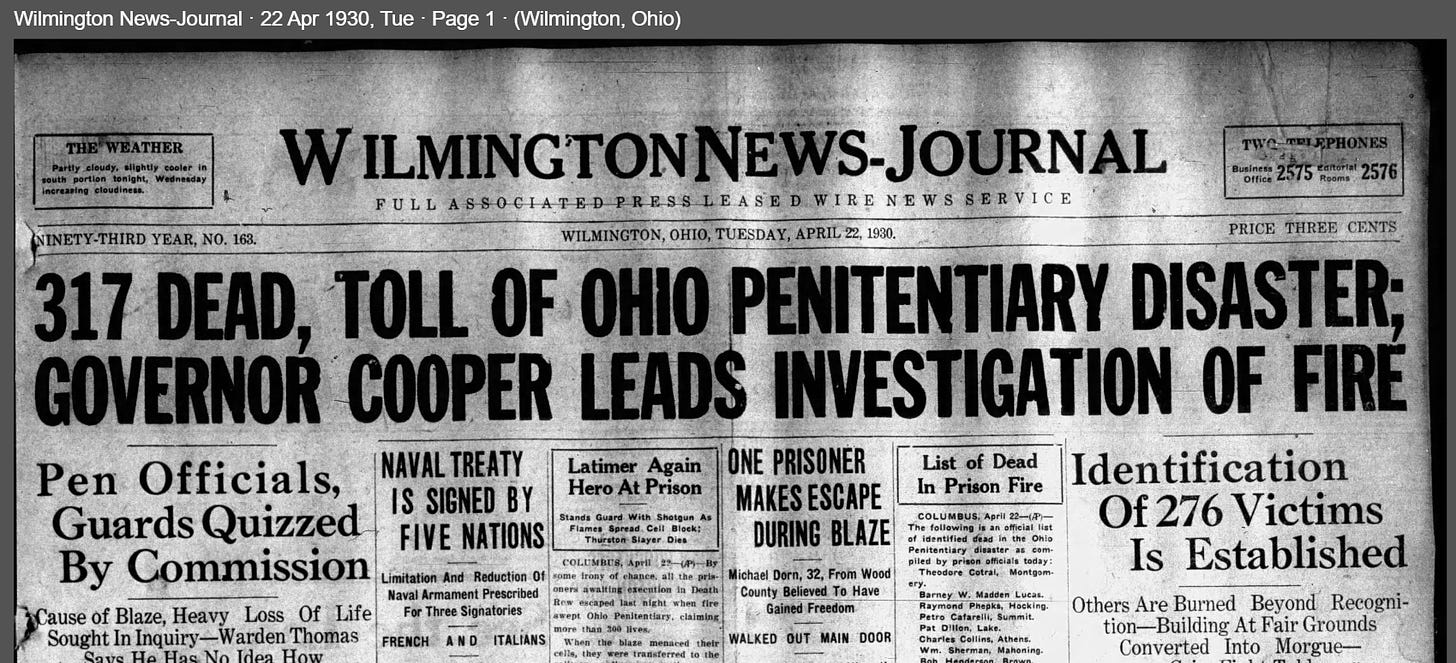 Image of Wilmington News-Journal front page for 22 April 1930