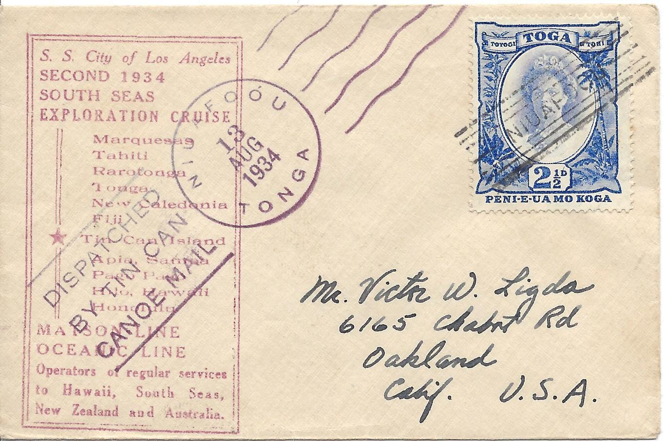 1934 Tin Can Mail letter