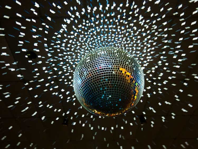disco ball with lights hanging from ceiling