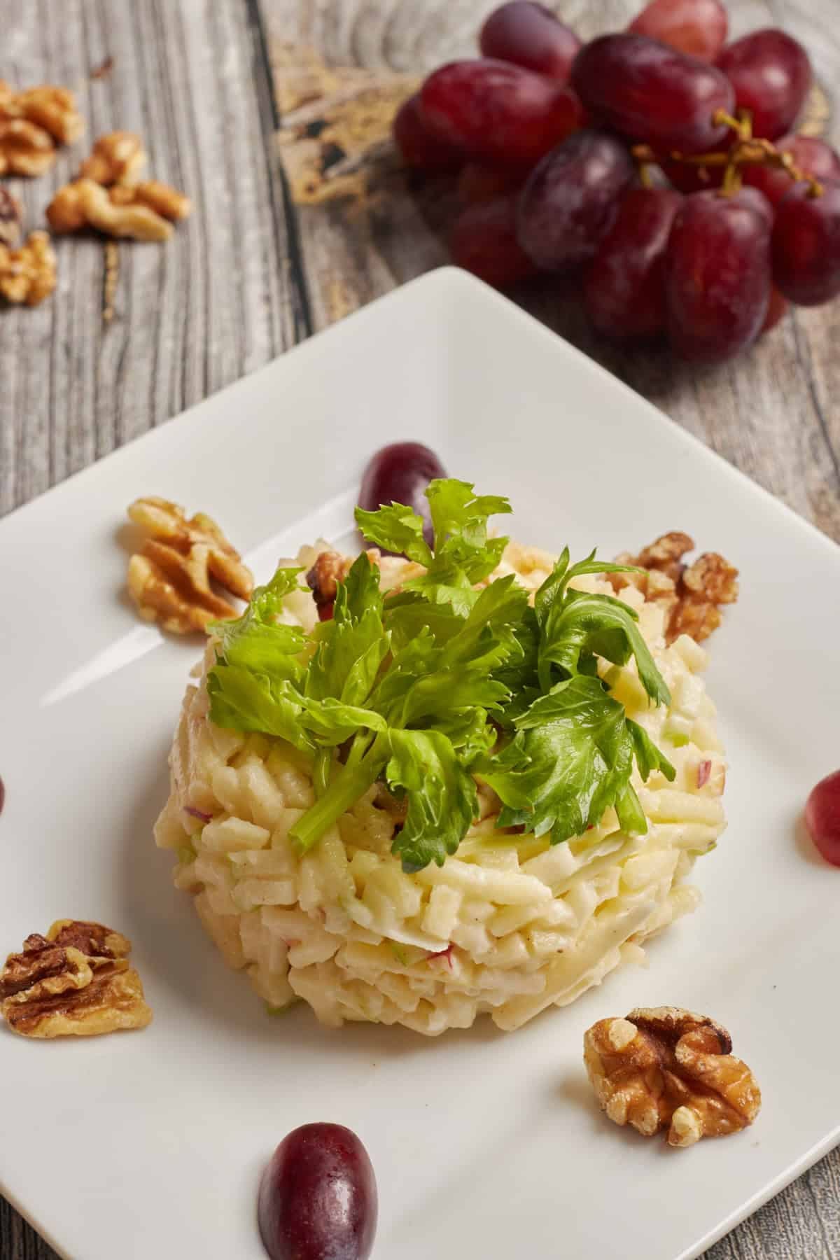 a plate of vegan Waldorf salad