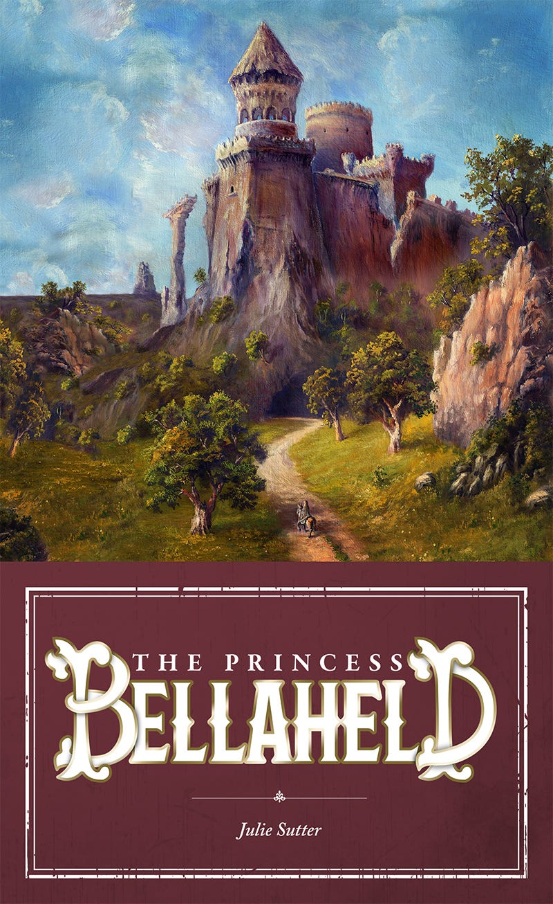 the princess bellaheld cover, castle standing on a rocky hill in the distance