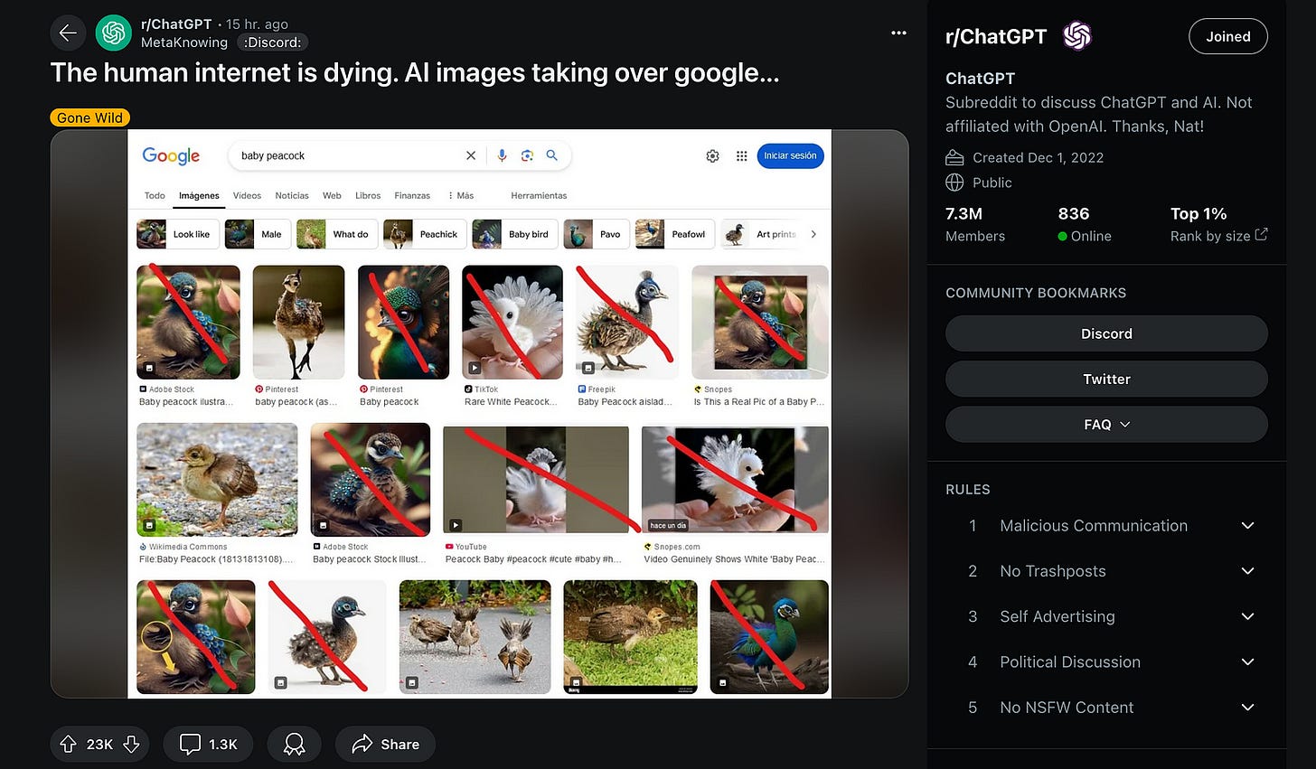 reddit post about AI-Generated Images Are Taking Over Google Image Results