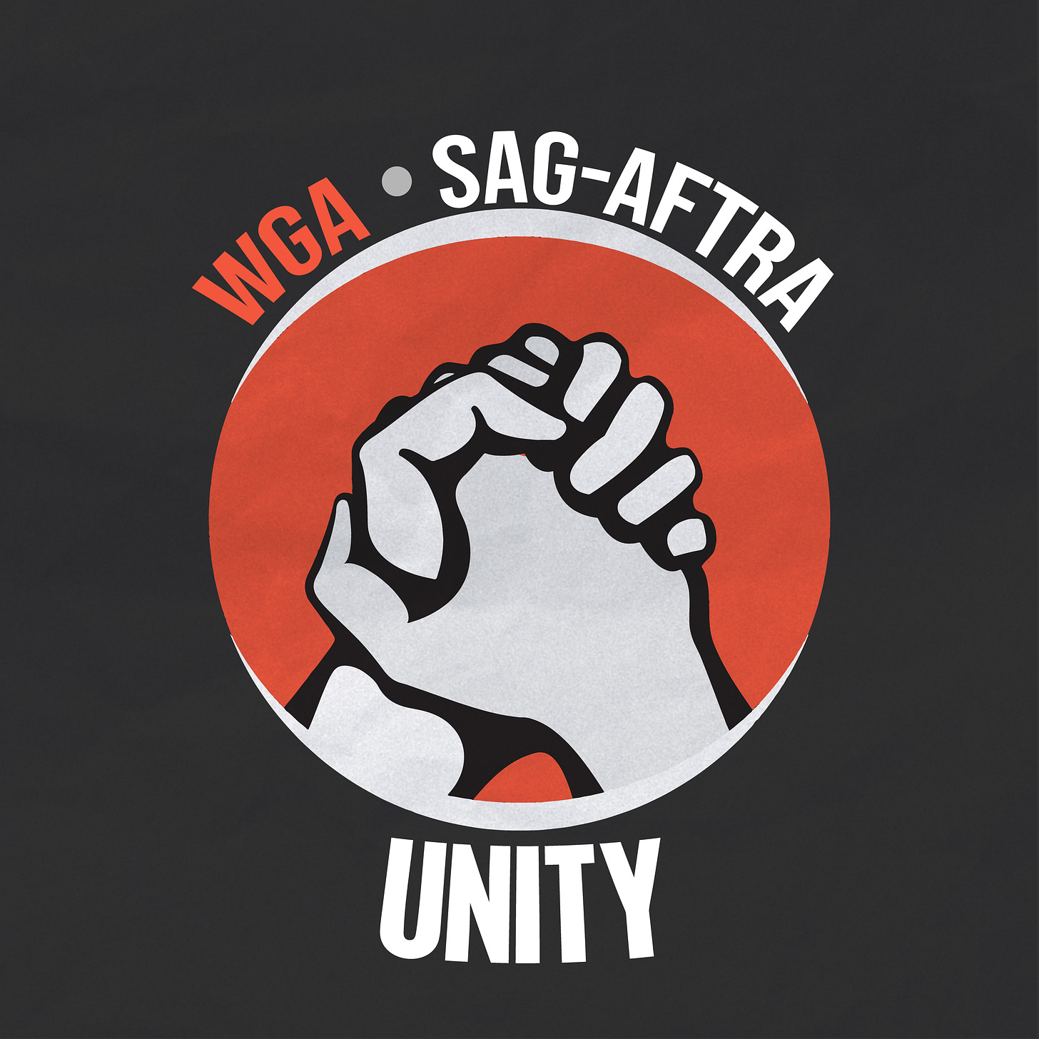 Image of two hands clasping. Captioned WGA SAG-AFTRA UNITY