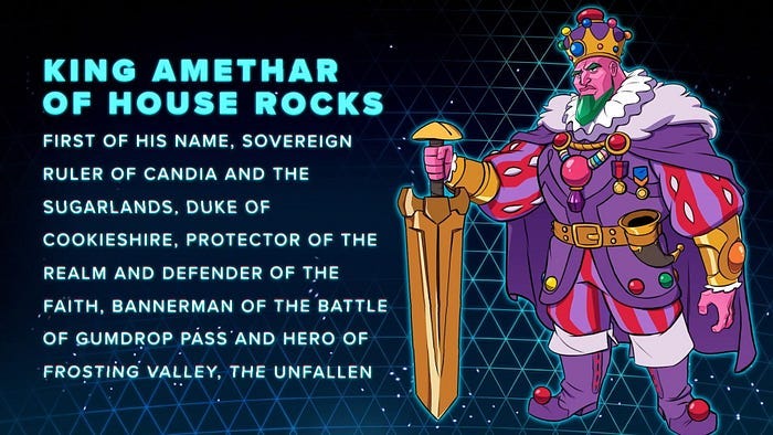 Character art for King Amethar of House Rocks.