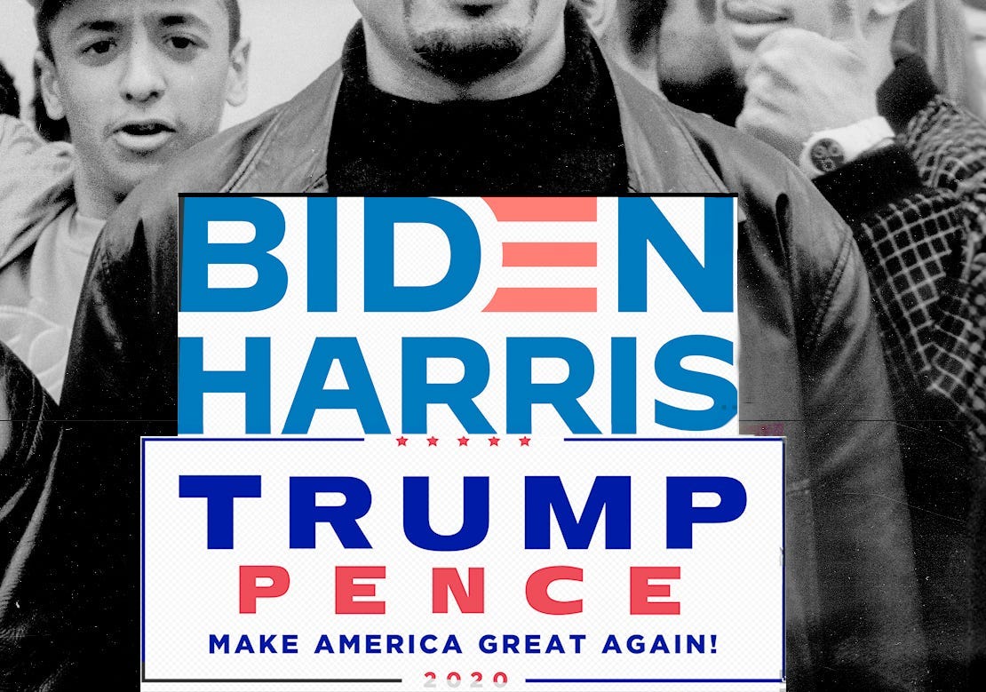 biden vs trump poster on person biden vs trump poster on person