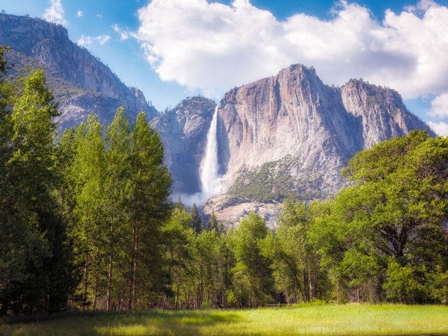 View of Yosemite Falls in the distance