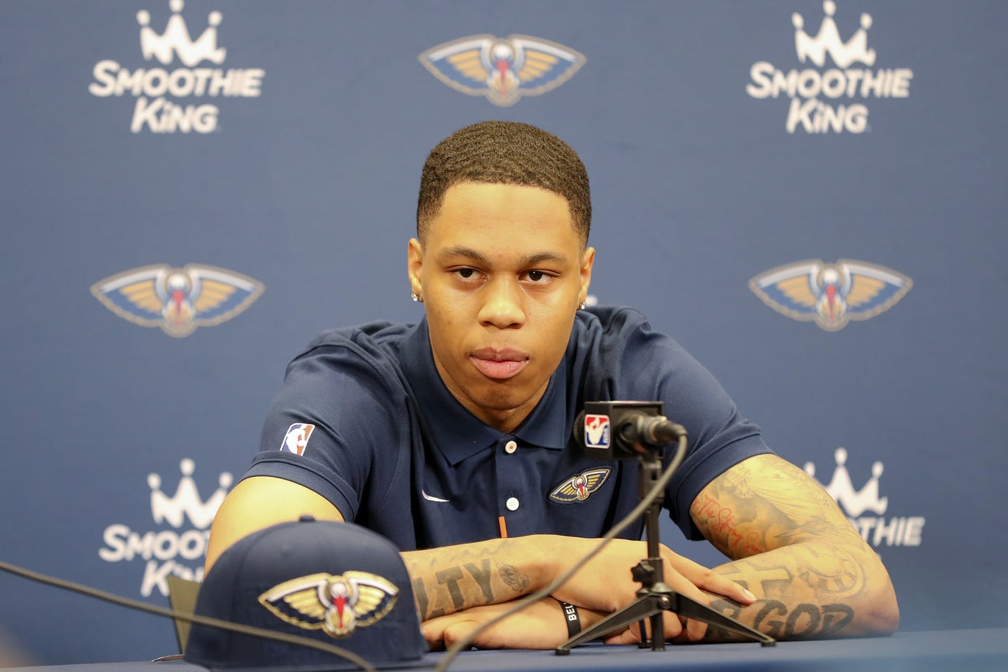 Slideshow-image: New Orleans Pelicans 2023 draft pick Jordan Hawkins attended his introductory press conference with General Manager Trajan Langdon and greeted team...