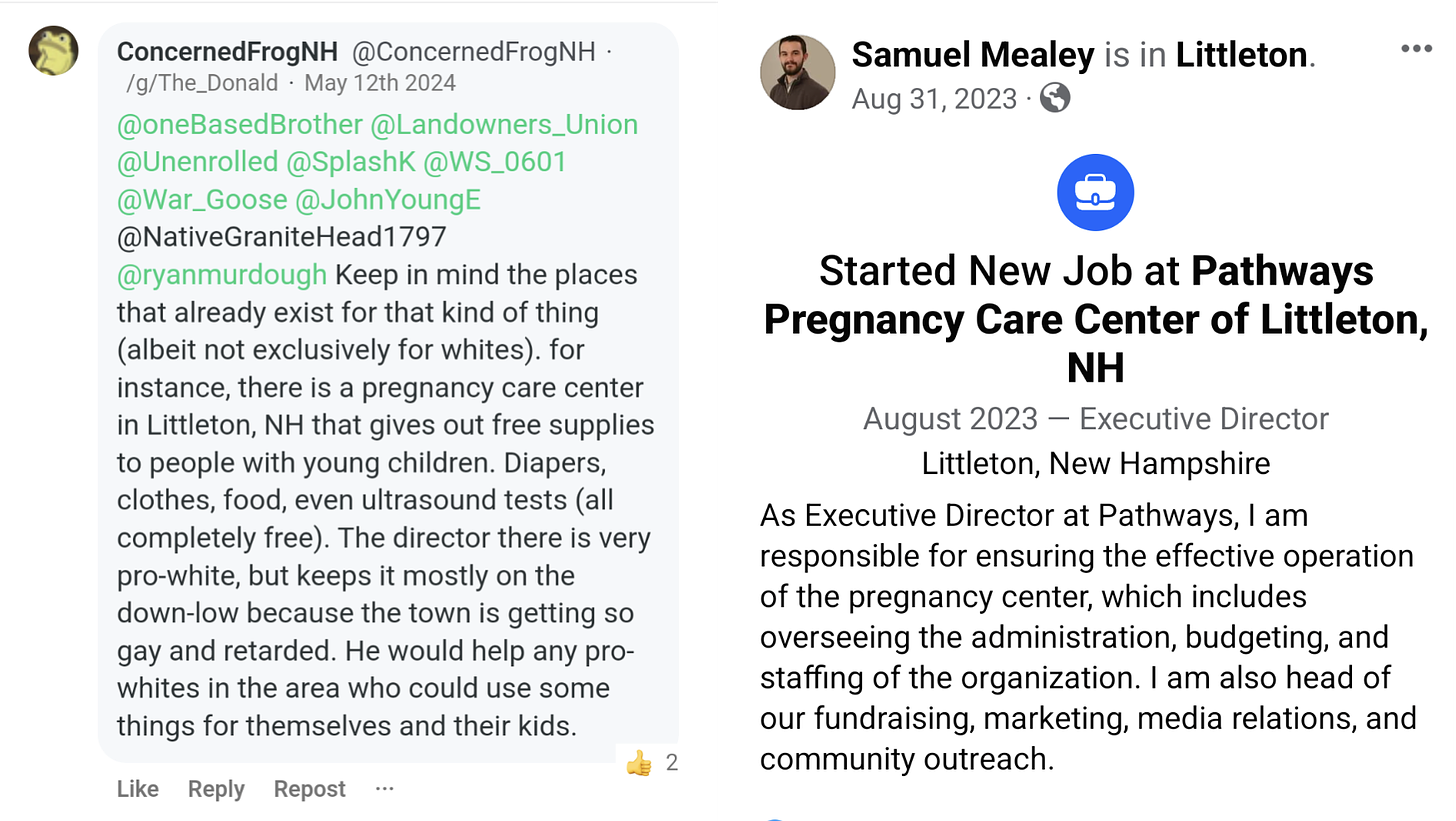 ConcernedFrogNH CPC post and Samuel Mealey Facebook post 