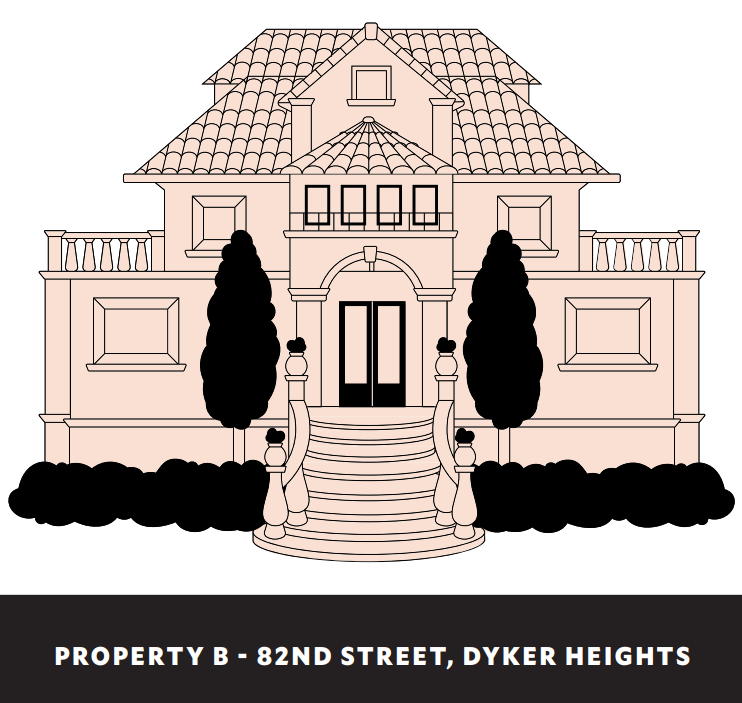 A stylized drawing of the mansion in Dyker Heights
