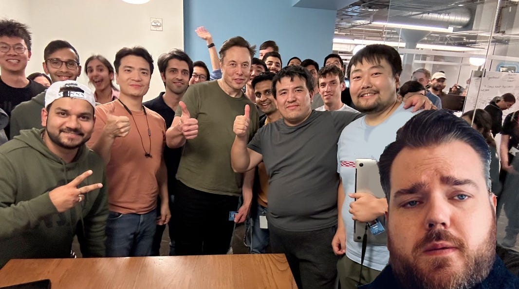 Thrik with Musk and a bunch of Twitter employees