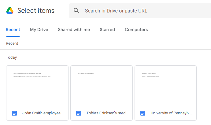 Google Drive with organized Docs