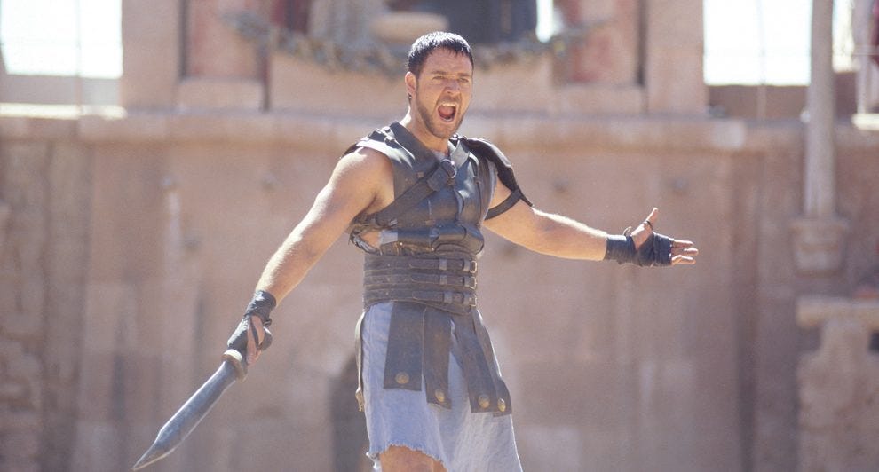 russell crowe screaming in gladiator movie images