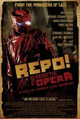 Repo! The Genetic Opera movie poster with a creepy guy in a red latex suit