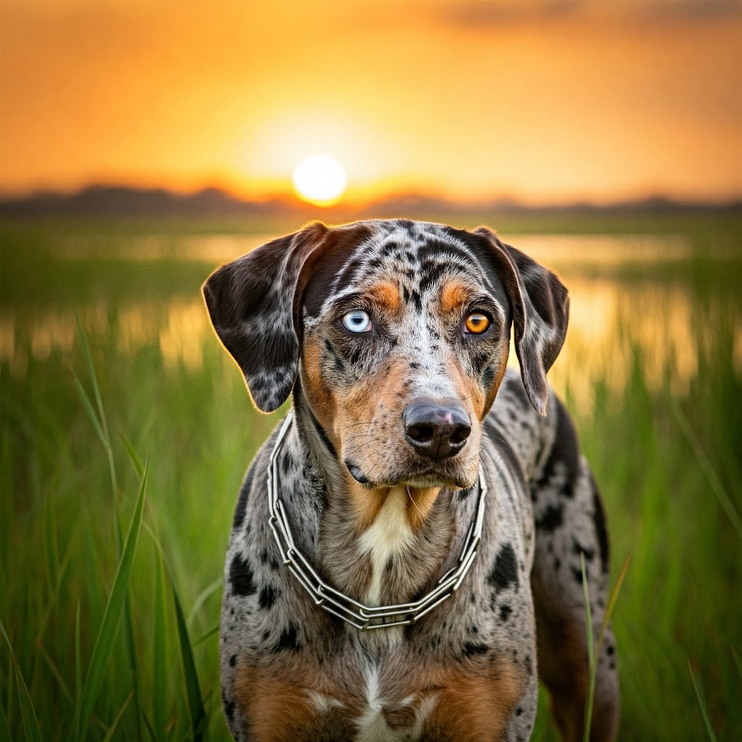 Image of a Catahoula Leopard Dog on the Bayou in Louisiana Image of a Catahoula Leopard Dog on the Bayou in Louisiana