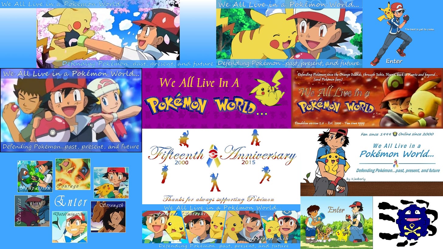 A selection of banners, splash pages, and artwork from We All Live In A Pokémon World… between 2000-2016