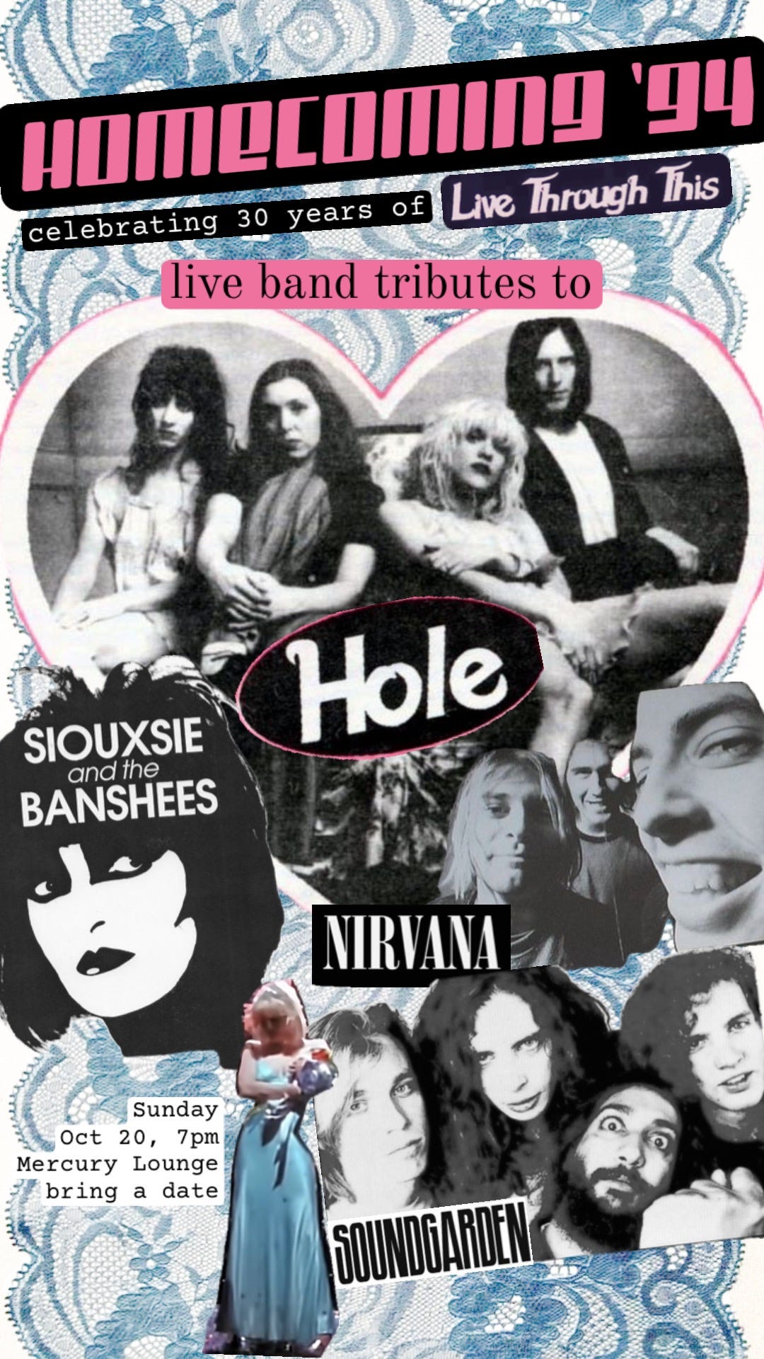 Promotional poster for the Homecoming '94 show, with pictures of the original bands.