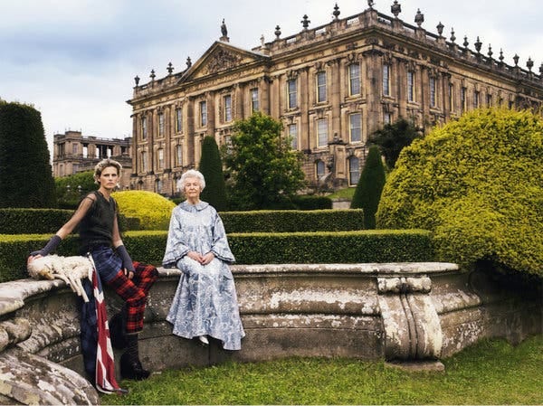 Stella Tennant, left, and Deborah Mitford Devonshire, photographed in 2010 at Chatsworth House in England.