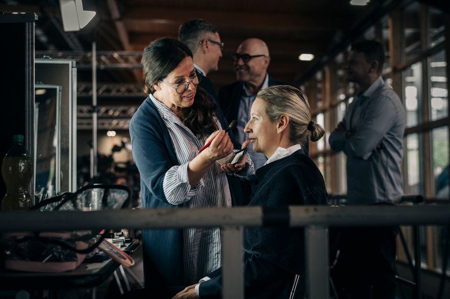 AfD co-chair Alice Weidel preparing for a television appearance