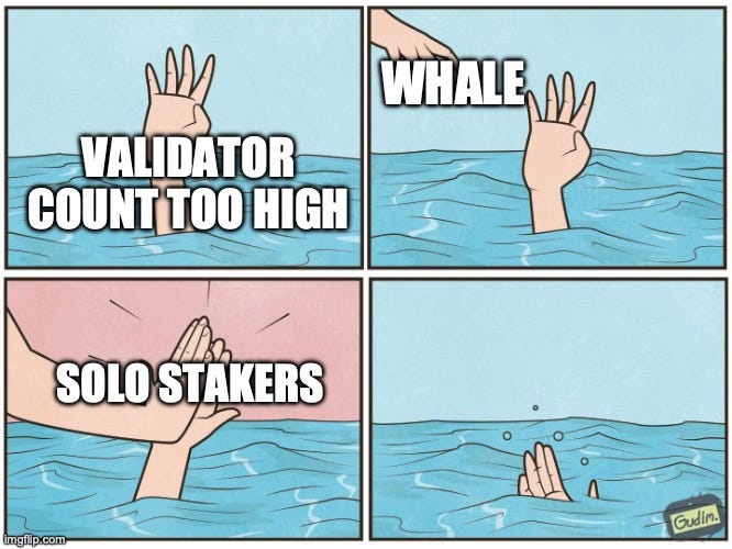High five drown | WHALE; VALIDATOR COUNT TOO HIGH; SOLO STAKERS | image tagged in high five drown | made w/ Imgflip meme maker