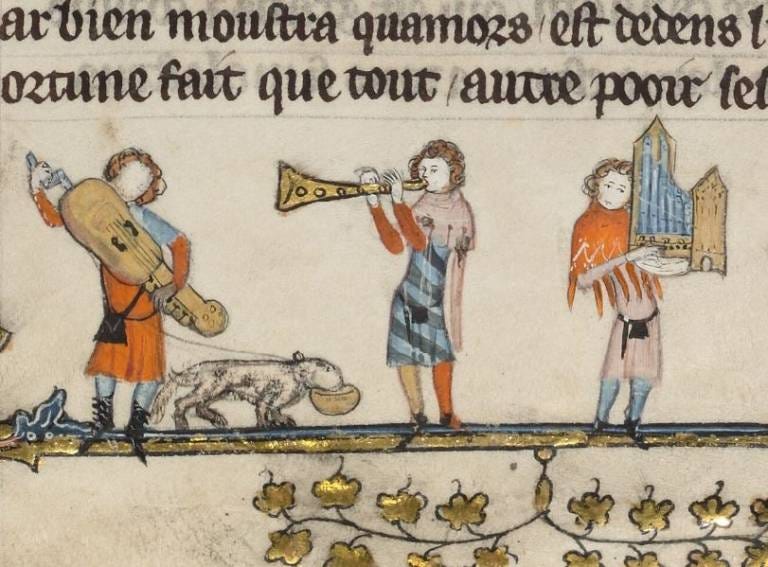 Manuscript featuring musicians