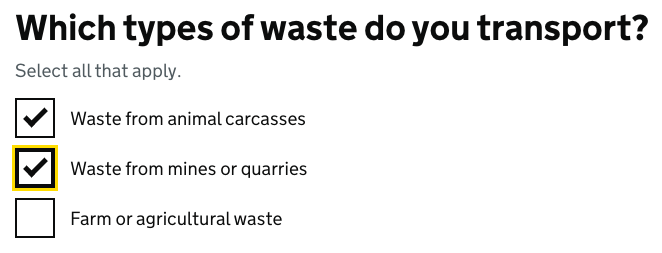 An example of checkboxes from the Gov.uk design system, very large and high contrast.