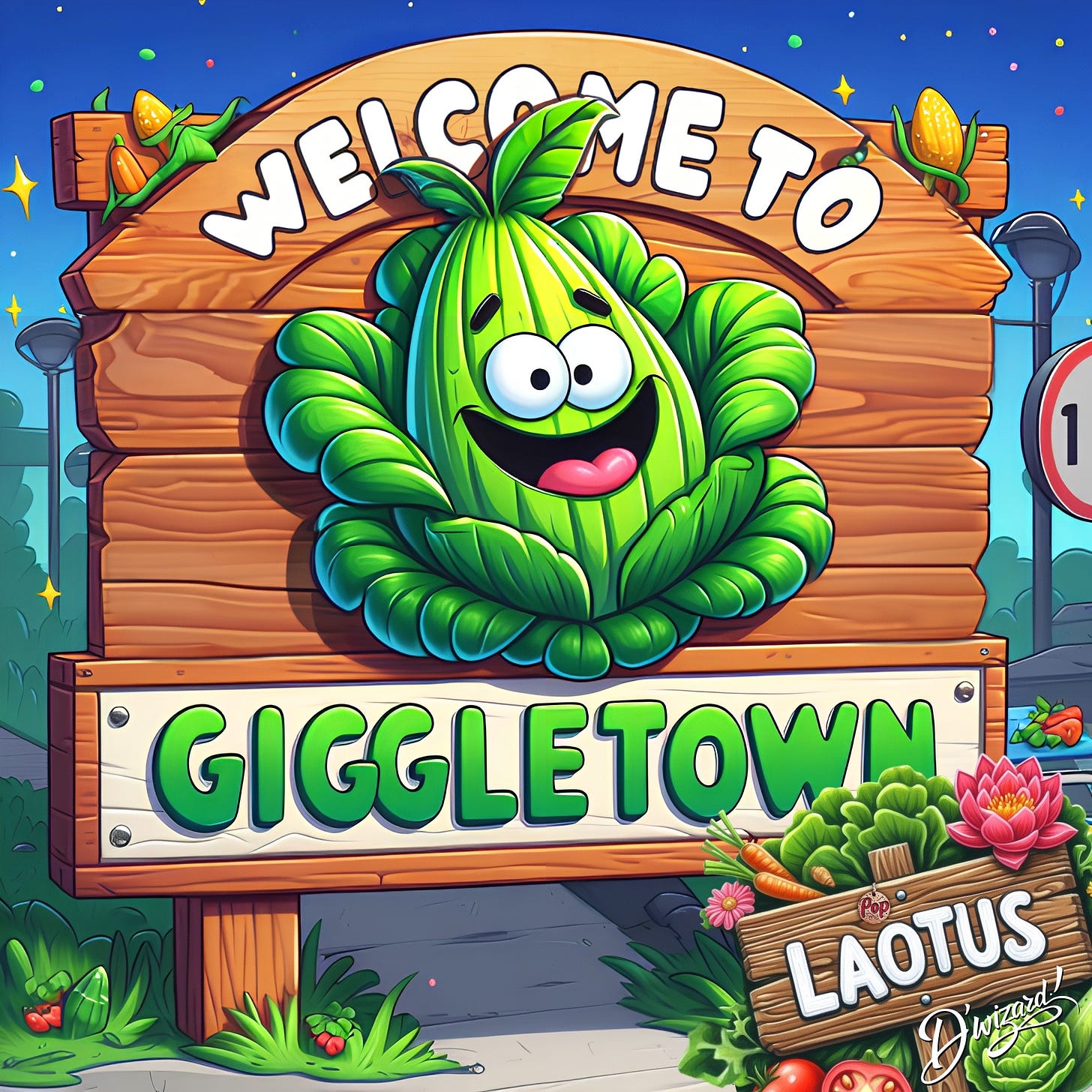 “WELCOME TO GIGGLETOWN - POPULATION LAOTUS!”