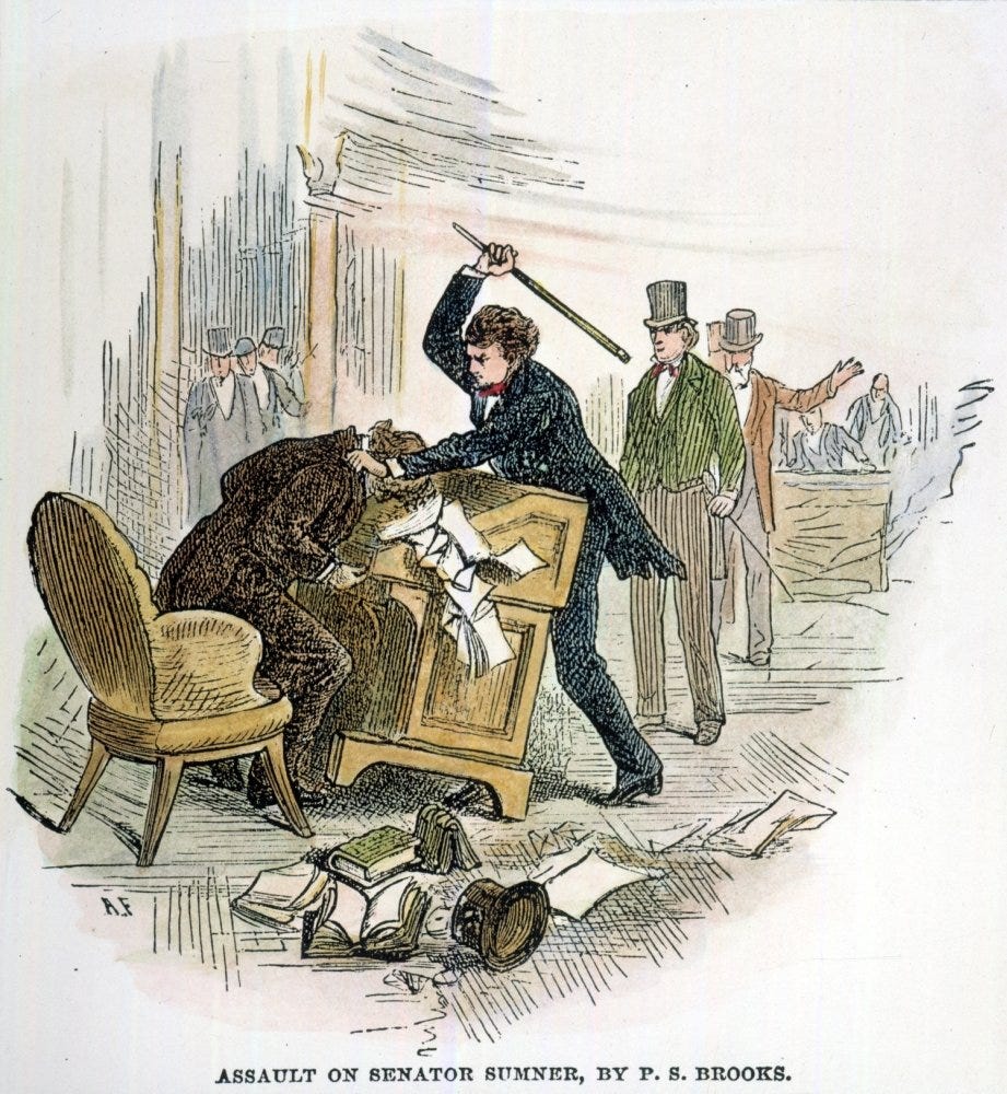 Amazon.com: Sumner And Brooks 1856 Nrepresentative Preston S Brooks  Assaulting Charles Sumner In The Senate Chamber May 22 1856 Wood Engraving  19Th Century Poster Print by (24 x 36): Posters & Prints