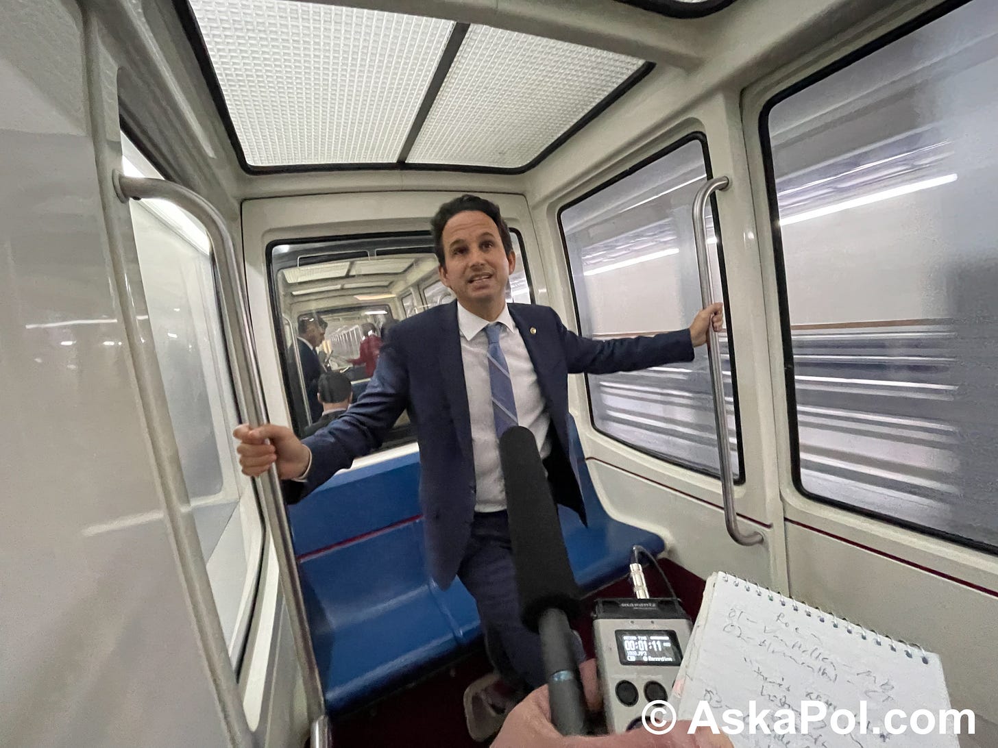 Sen. Brian Schatz rides the tram underneath the US Capitol. Photo: Matt Laslo © AskaPolcrypto.com