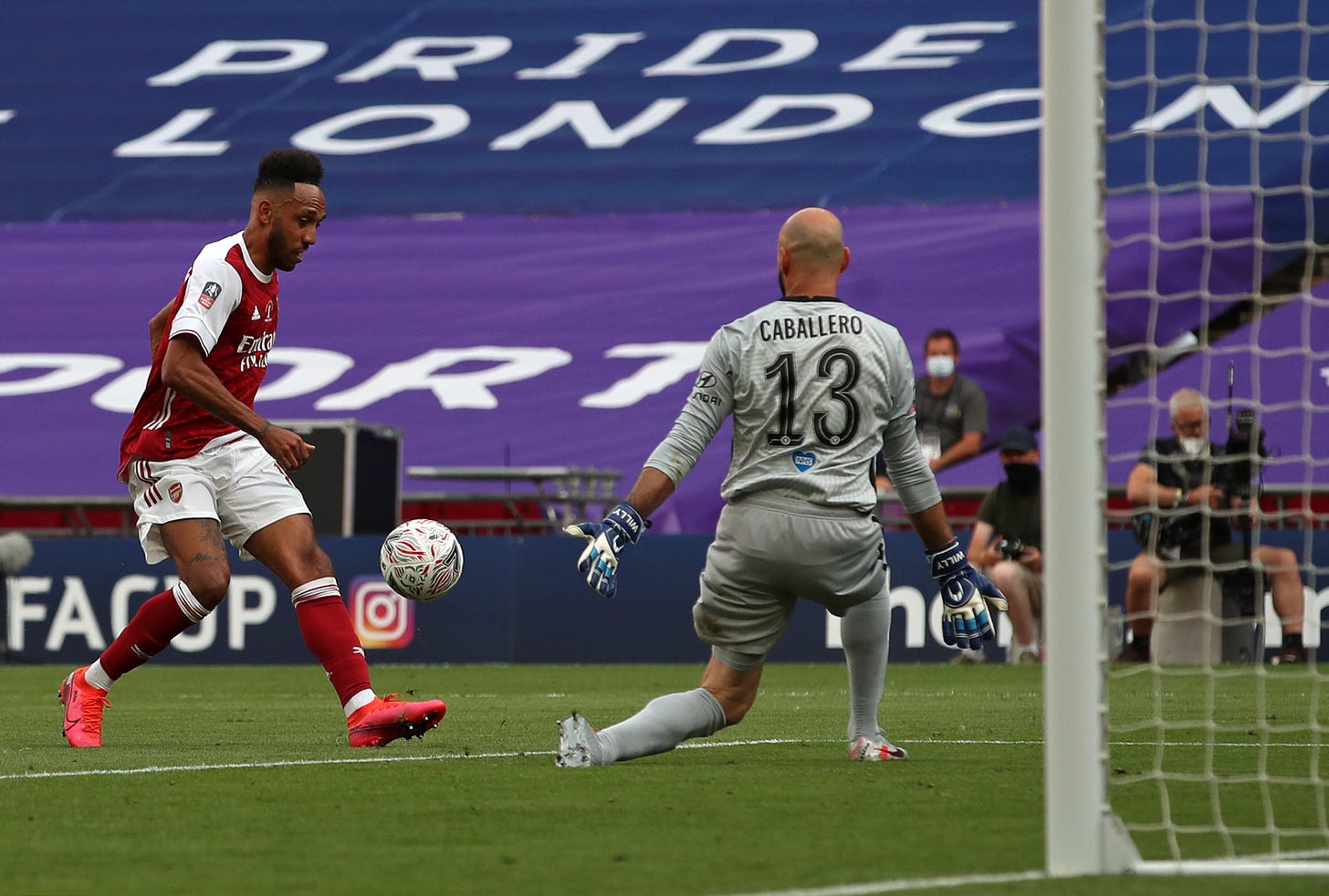 Pierre-Emerick Aubameyang pictured (left) scoring for Arsenal against Chelsea in the 2020 FA Cup final at Wembley