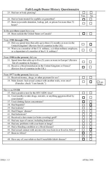 Queerness in the Medical System - FDA Donor History Questionnaire