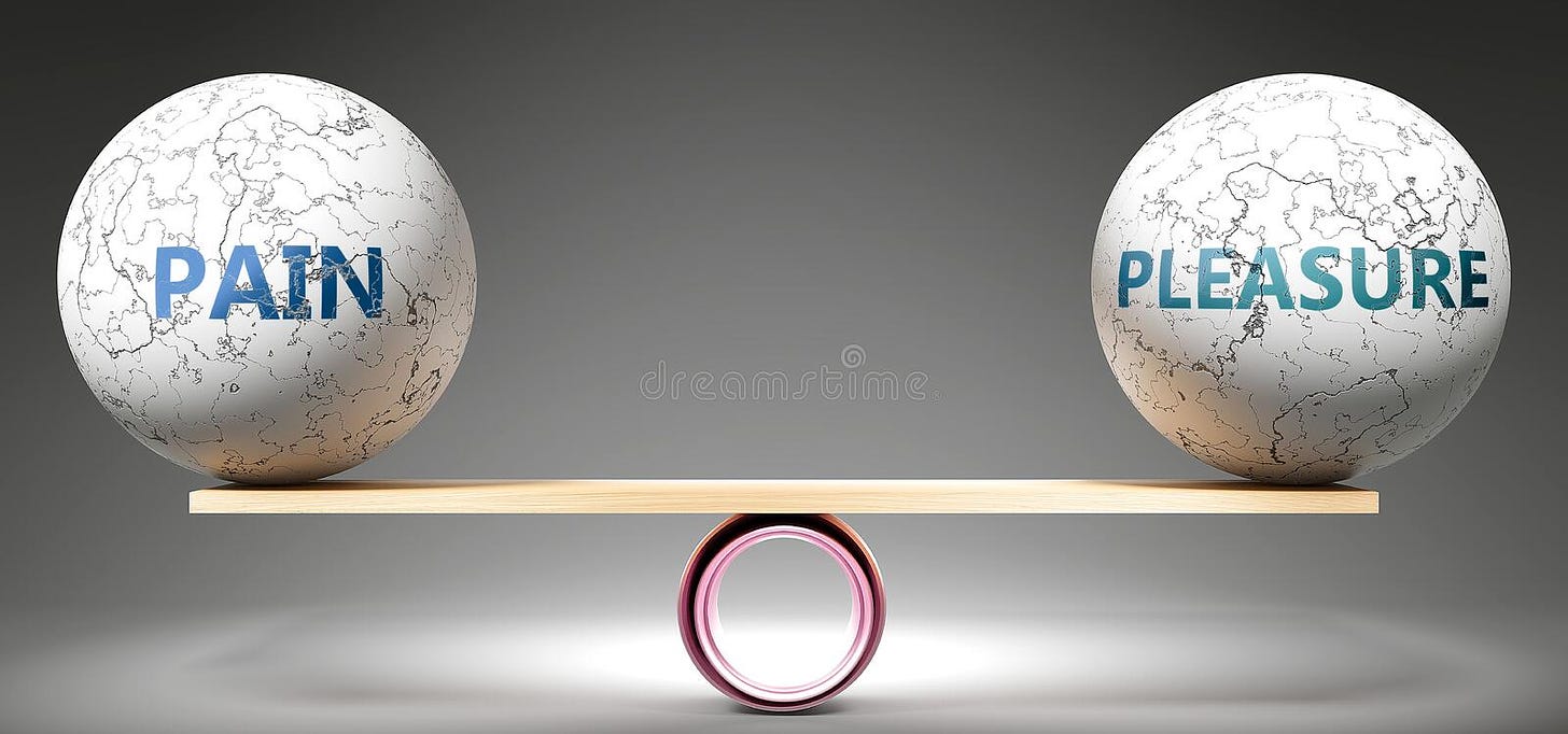 Pain and Pleasure in Balance - Pictured As Balanced Balls on Scale that  Symbolize Harmony and Equity between Pain and Pleasure Stock Illustration -  Illustration of render, happy: 164600911