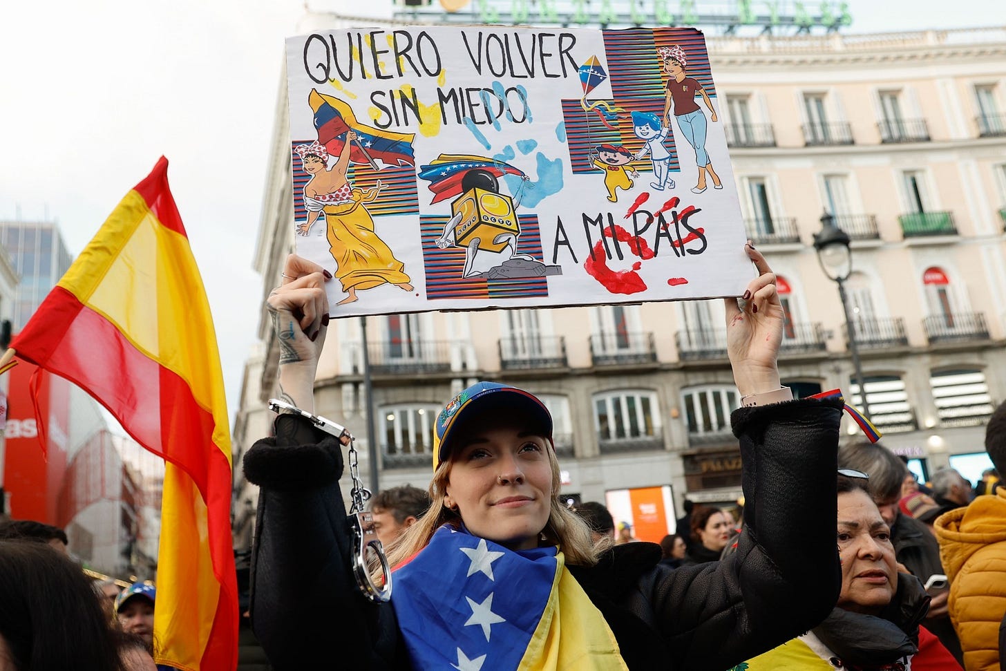 Manifestación de la diáspora venezolana, hoy, en la Puerta del Sol.