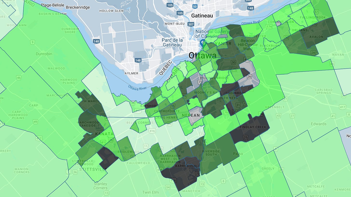 Ottawa Neighbourhood Study: % Total racialized population (2021)