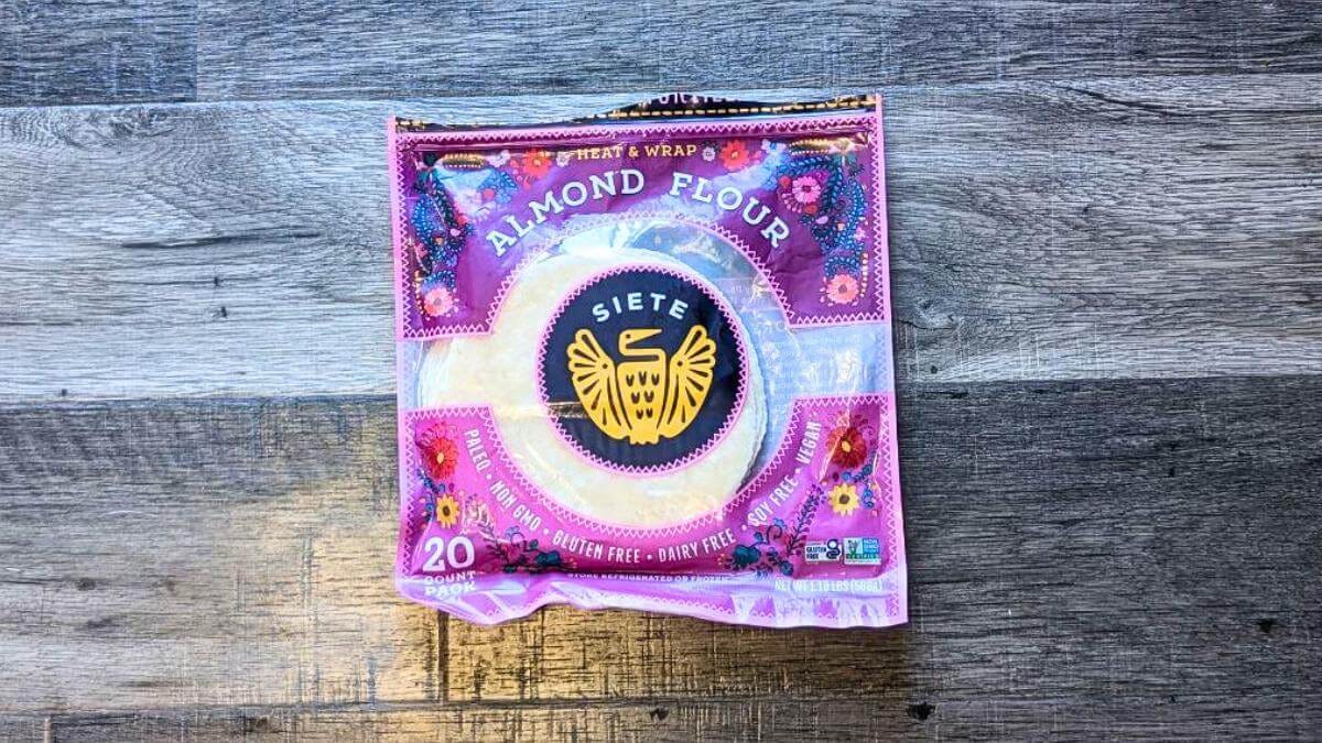 A bag of Siete almond flour tortillas.