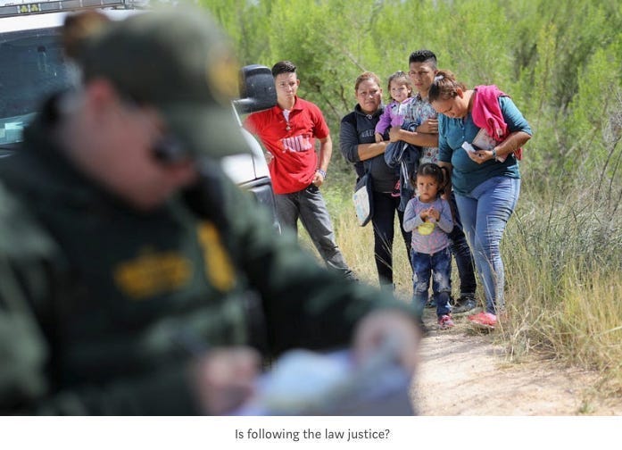 ICE apprehending an undocumented immigrant family attempting to cross the U.S.-Mexico border