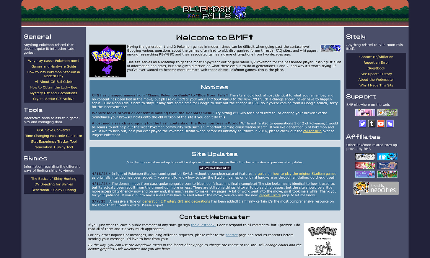The Blue Moon Falls website, in June 2023