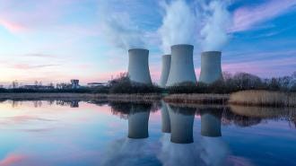 a nuclear power plant at dusk