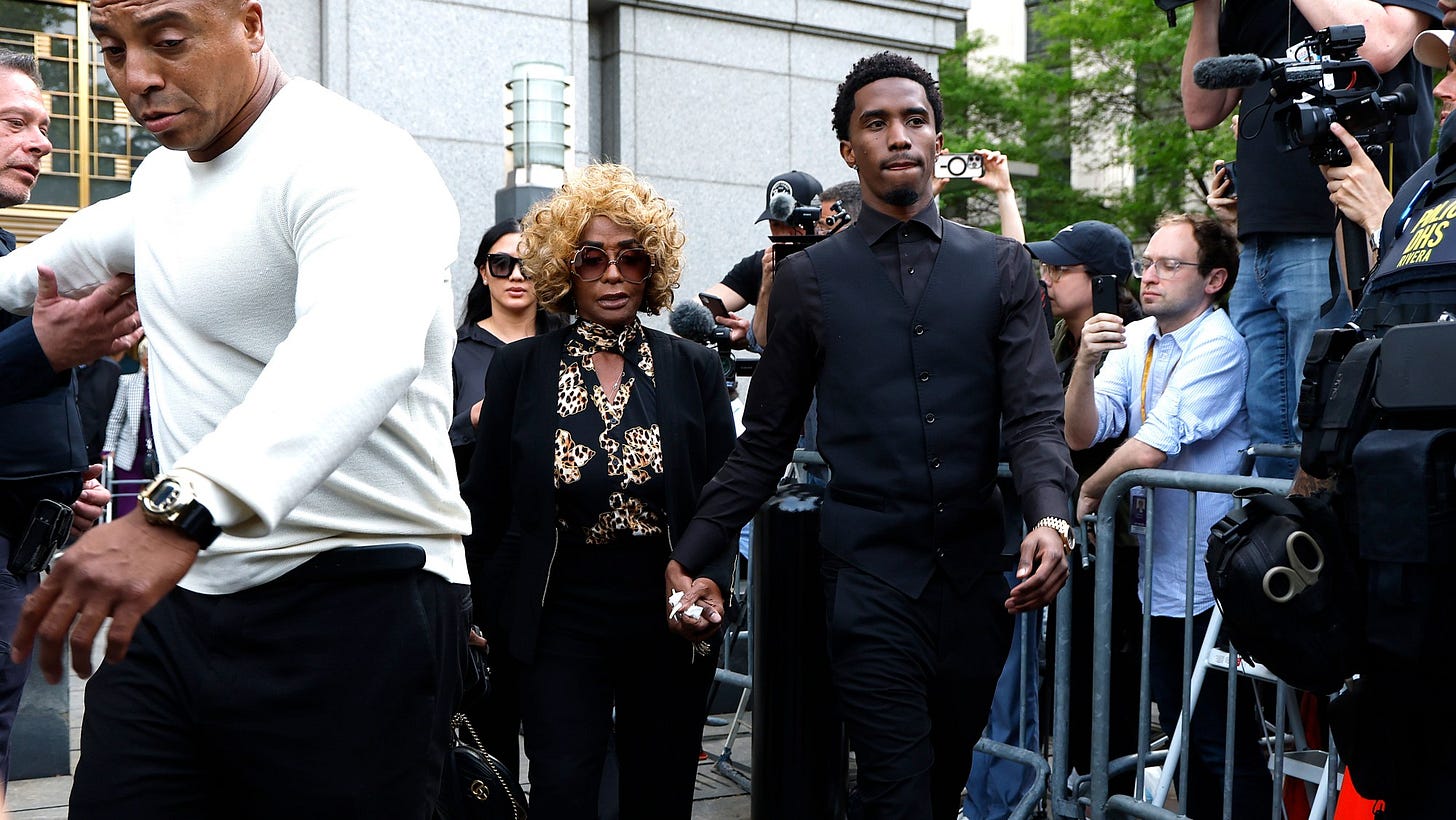 Janice Combs and King Combs arrive for the continuation of the jury selection phase of the Sean “Diddy” Combs trial at the Southern District Manhattan Federal court on May 12, 2025 in New York City.